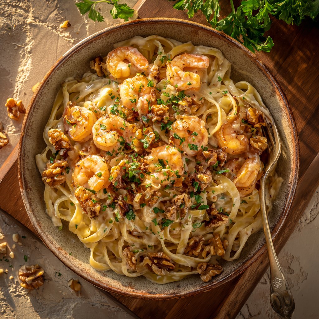 Honey Walnut Shrimp Fettuccine