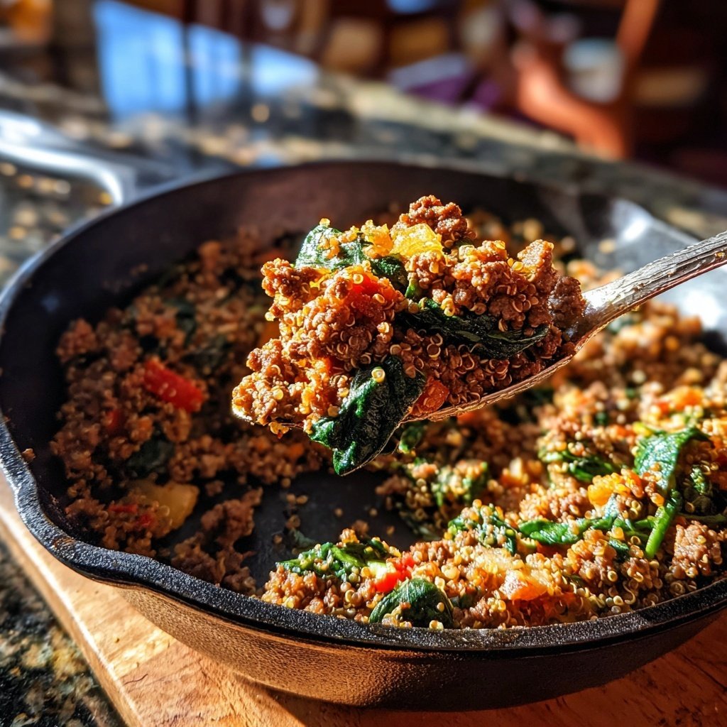 Beefy Quinoa & Spinach Skillet